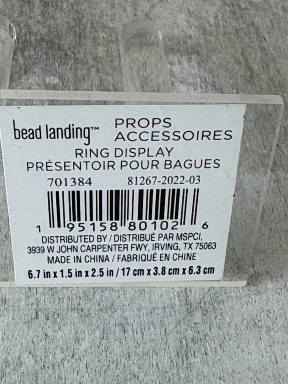 Acrylic Clear Ring Display by Bead Landing 5 rods